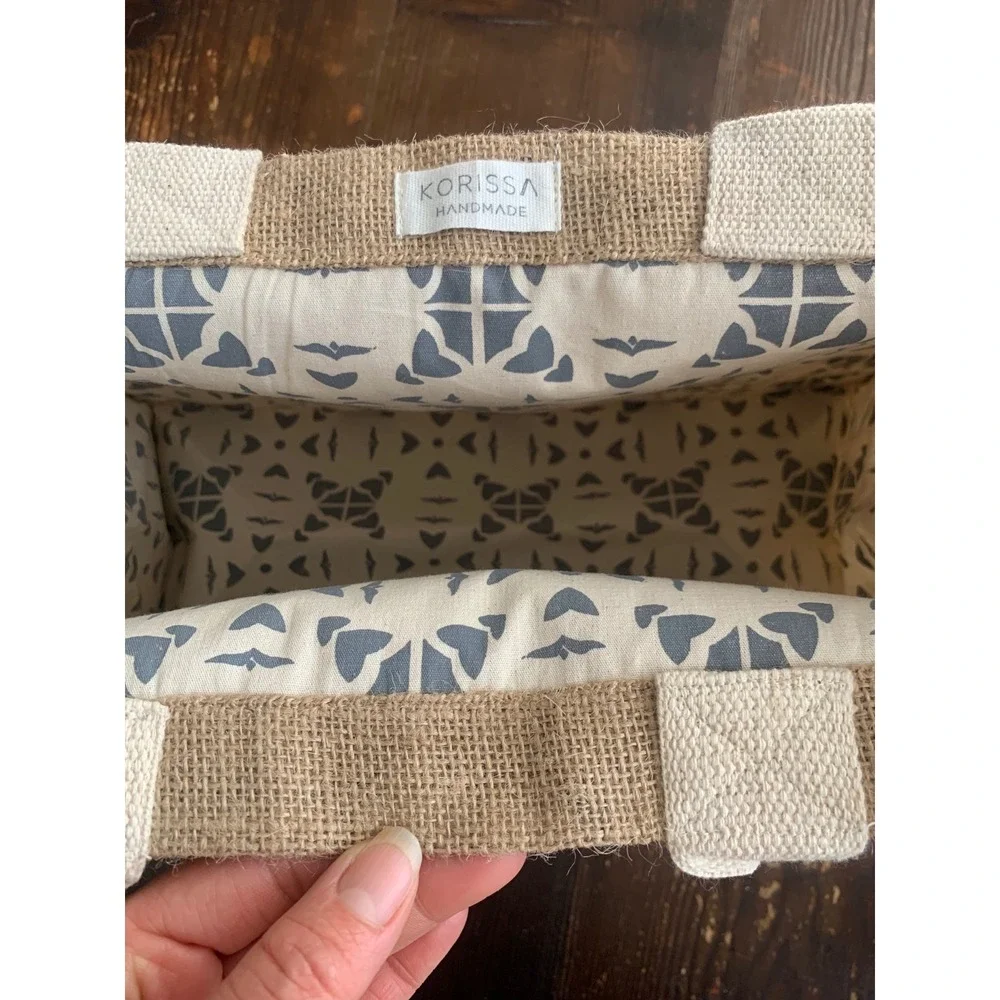 Korissa Handmade Jute Aloha Tote Bag Natural‎ Tan Beach Shopper fabric lined
